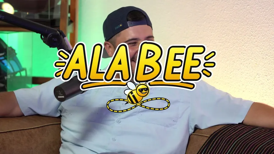 ALABEE title with the bee flying a figure eight