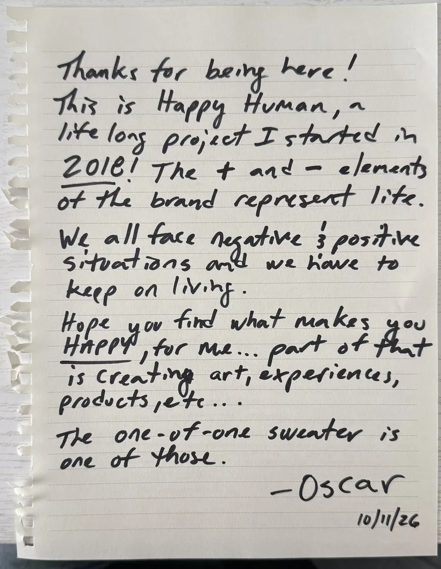 Handwritten note from Oscar that goes in every box