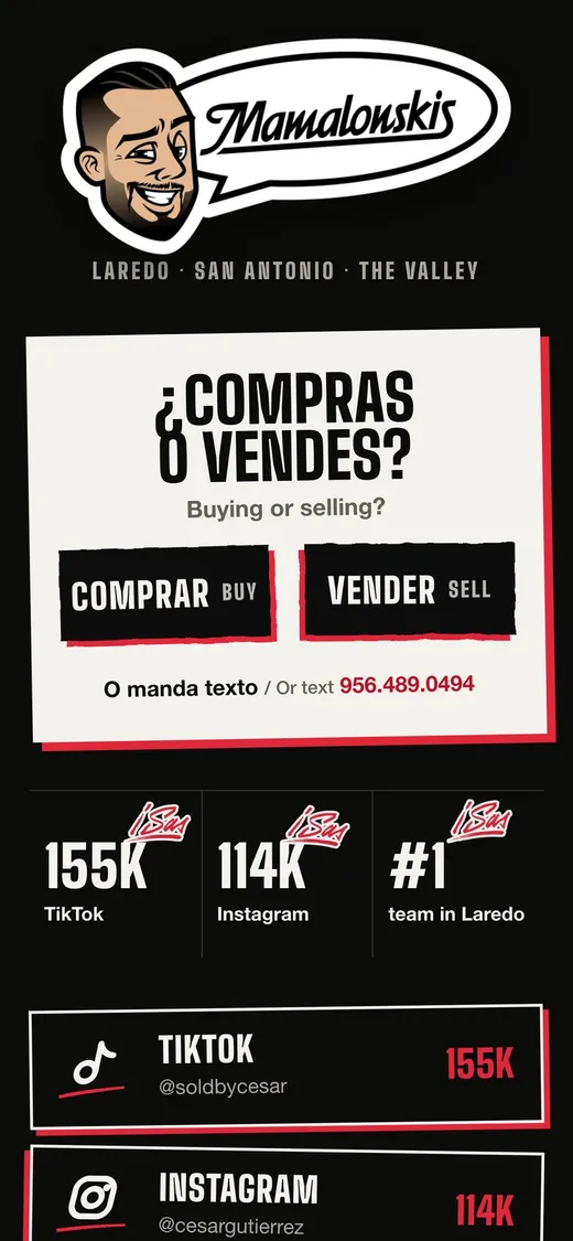 His link page: ¿Compras o vendes?, his numbers and his socials