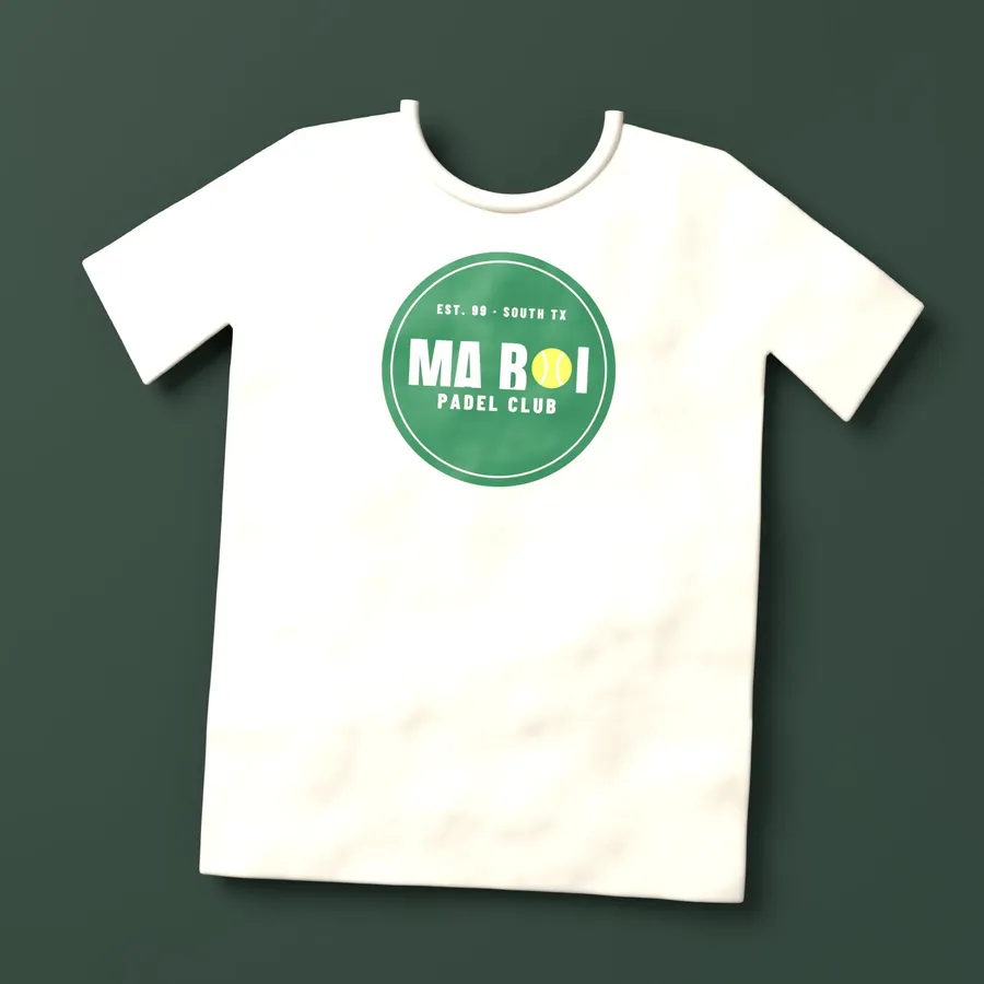 MA BOI Padel Club tee, cream with a green crest