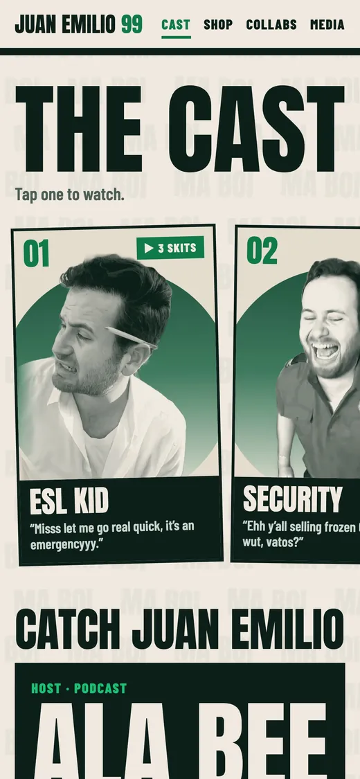 The cast: numbered character cards, ESL Kid and Security