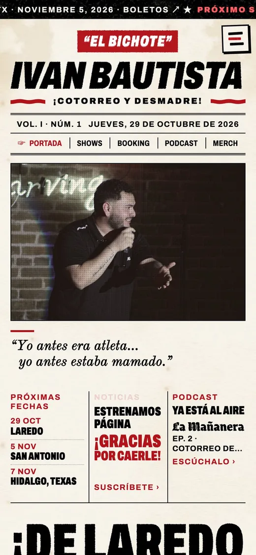 ivanbichotebautista.com front page, made like an old newspaper