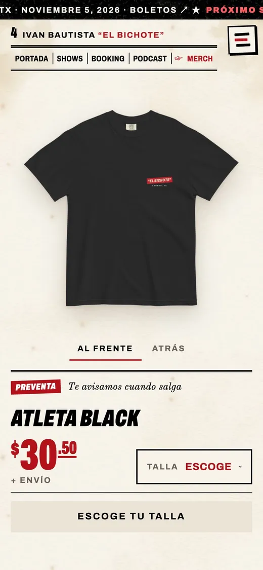The merch page with the Atleta tee