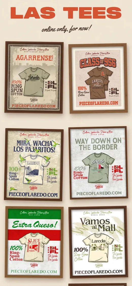 Las Tees: every tee as its launch poster in a wood frame